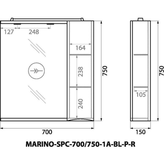 Зеркало-шкаф BelBagno 70 см MARINO-SPC-700/750-1A-BL-P-R, Bianco Lucido - фото 13
