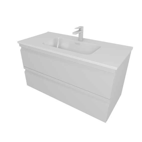 Тумба подвесная с раковиной-столешницей Aquatek 100 см AQ77100-LG, серый туман - фото 