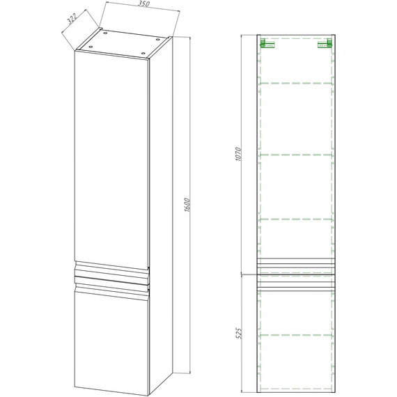 Пенал подвесной Aquatek 35 см AQ70035R-GS, шалфей зеленый - фото 3