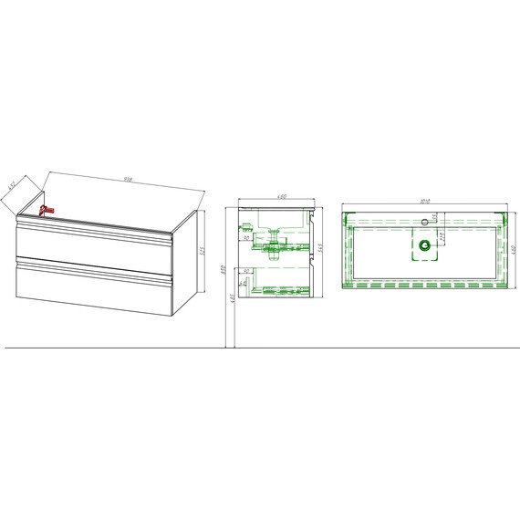 Тумба подвесная с раковиной-столешницей Aquatek 100 см AQ77100-LC, капучино светлый - фото 10