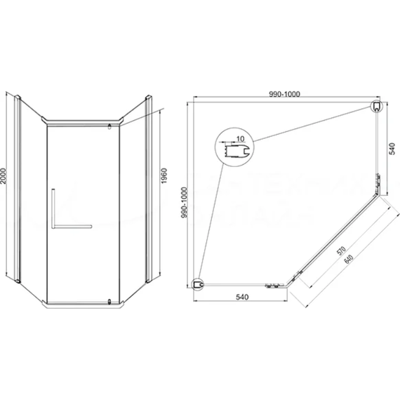 Душевое ограждение Mirsant Aurora 100х100 см хром/прозрачное - фото 3