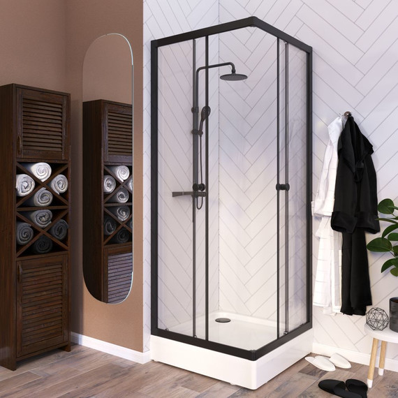 Душевое ограждение Радомир Берген SQ 80x80 см, чёрный/прозрачное - фото 