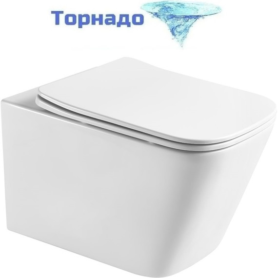Унитаз подвесной безободковый Aquatek Либра AQ1505T-00 с тонкой крышкой микролифт (система смыва Торнадо) - фото 