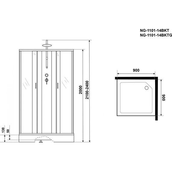 Душевая кабина Niagara 90x90 см NG-1101-14BKT, серебро/матовое - фото 16