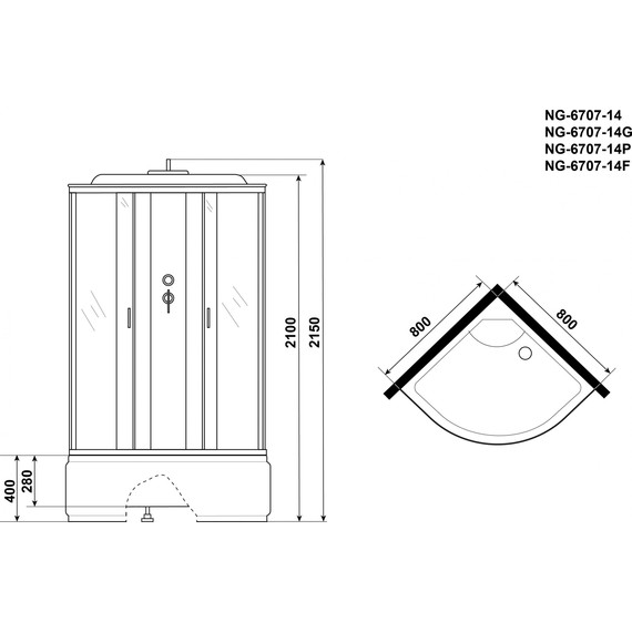 Гидробокс Niagara 80x80 см 67071414F, чёрный/прозрачное - фото 17