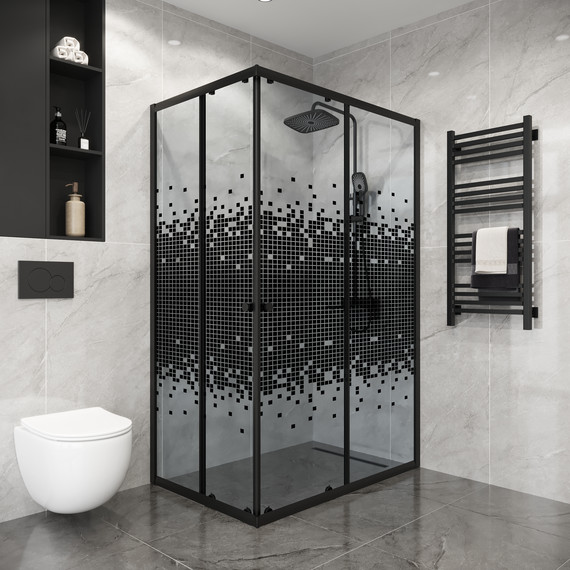 Душевое ограждение Niagara Eco 115x80 см NG-1012-14QBLACK, чёрный матовый/мозаика - фото 
