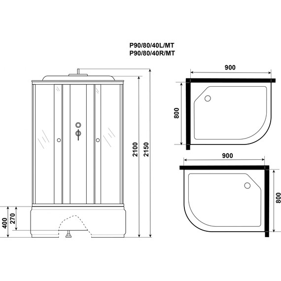 Душевая кабина Niagara 90x80 см P90/80/40R/MT, белый/матовое - фото 12