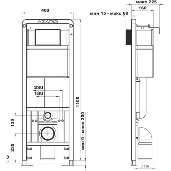 Инсталляция для подвесного унитаза Azario AZ-ИУ00009 (кнопка смыва отдельно на выбор) - фото 3