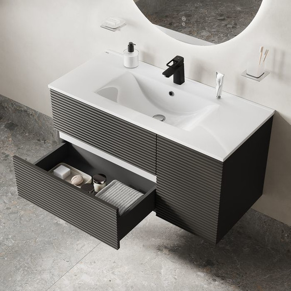 Тумба подвесная с раковиной Iddis Bild 100 см BIL10G0i95K, тёмно-серый - фото 8