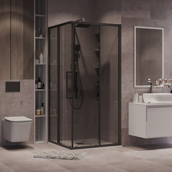 Душевое ограждение Grossman Cosmo 90x90 см 300.K33.02.9090.21.10, чёрный матовый/тонированное - фото 