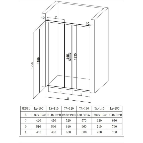 Душевая дверь Taliente 130 см TA-130-1CB, чёрный/прозрачное - фото 3