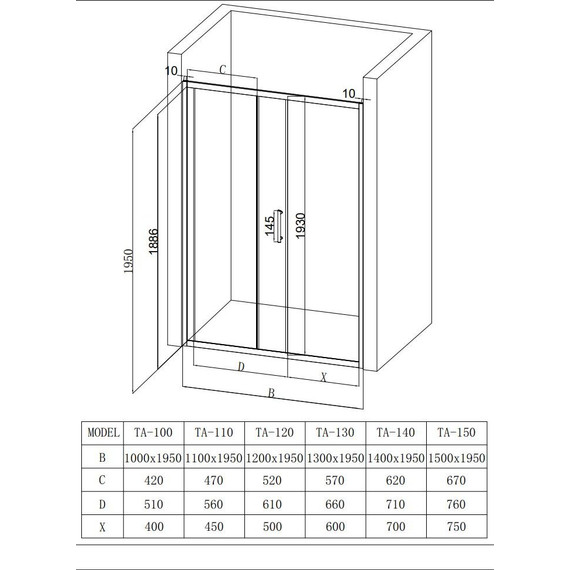 Душевая дверь Taliente 140 см TA-140-1CB, чёрный/прозрачное - фото 3