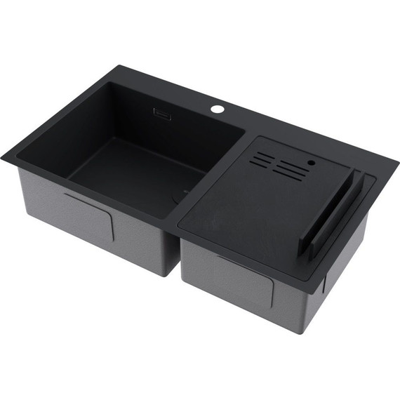 Кухонная мойка Omoikiri Akisame 86-2 Side GB 1,2 мм 4997047, графит - фото 