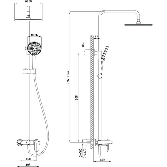 Душевая стойка Veconi FE-110-B-C4, чёрный матовый, Цвет производителя: чёрный матовый - фото 3