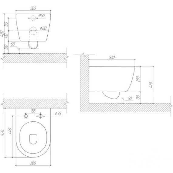 Инсталляция с подвесным унитазом комплект: Aquatek Standard INS-0000012 с подвесным безободковым унитазом Поларис AQ0700-01 сиденье микролифт, крепление, кнопка смыва хром матовая KDI-0000019 - фото 7