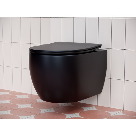 Унитаз подвесной безободковый Ceramicanova Play Rimless CN3001MB с крышкой микролифт, чёрный матовый, Цвет производителя: чёрный матовый - фото 2