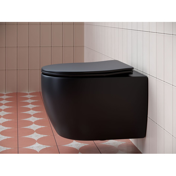 Унитаз подвесной безободковый Ceramicanova Play Rimless CN3001MB с крышкой микролифт, чёрный матовый, Цвет производителя: чёрный матовый - фото 3