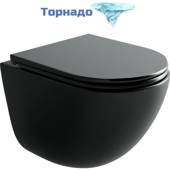Унитаз подвесной безободковый Ceramicanova Vogue CN4008TMB (система смыва Торнадо) с крышкой микролифт, чёрный матовый - фото 