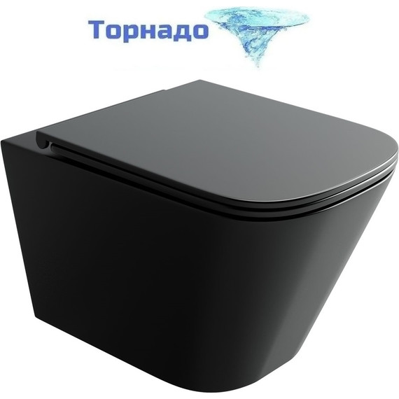 Унитаз подвесной безободковый Ceramicanova Union CN4009TMB (система смыва Торнадо) с крышкой микролифт, чёрный матовый - фото 