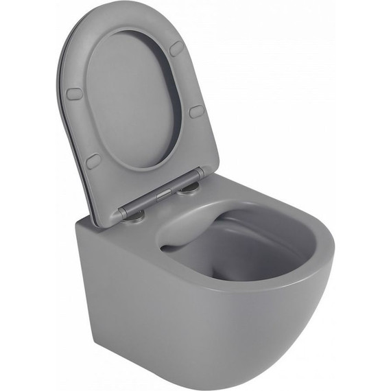 Унитаз подвесной безободковый Abber Bequem AC1101TMG с крышкой микролифт, серый матовый (система смыва Торнадо) - фото 2