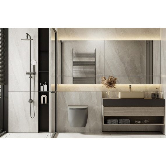 Унитаз подвесной безободковый Abber Bequem AC1101TMG с крышкой микролифт, серый матовый (система смыва Торнадо) - фото 7