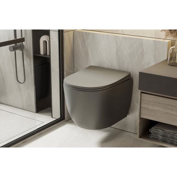 Унитаз подвесной безободковый Abber Bequem AC1101TMG с крышкой микролифт, серый матовый (система смыва Торнадо) - фото 8