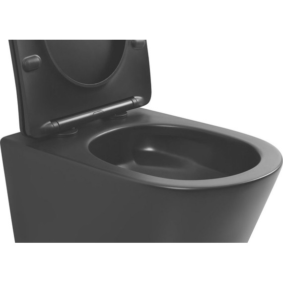 Унитаз подвесной безободковый Abber Bequem AC1102TMB с крышкой микролифт, чёрный матовый (система смыва Торнадо), Цвет производителя: чёрный матовый - фото 5