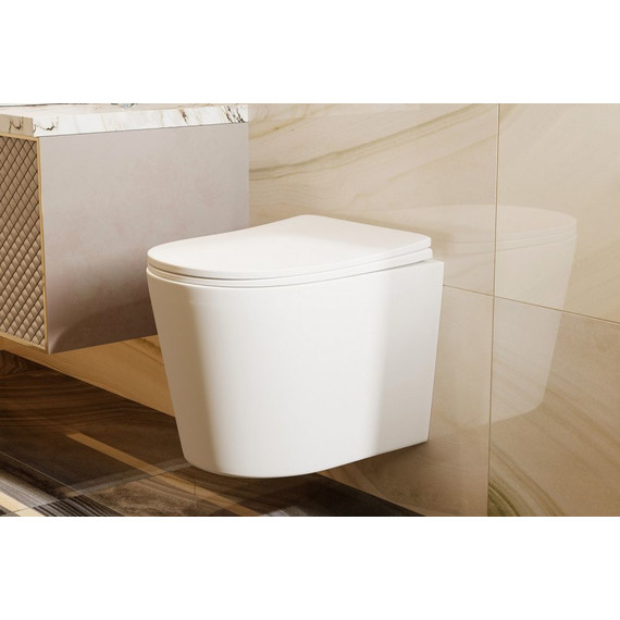 Унитаз подвесной безободковый Abber Bequem AC1102TMW с крышкой микролифт, белый матовый (система смыва Торнадо), Цвет производителя: белый матовый - фото 8