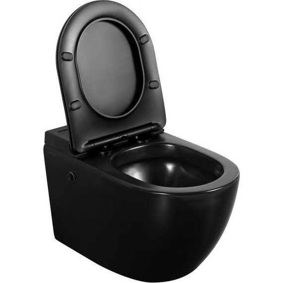 Унитаз подвесной безободковый с импульсным смывом Abber Bequem AC1108PMB с крышкой микролифт, чёрный - фото 3