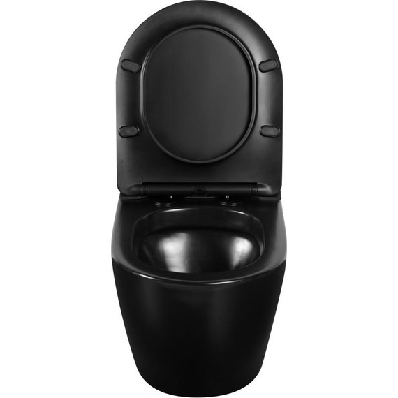 Унитаз подвесной безободковый с импульсным смывом Abber Bequem AC1108PMB с крышкой микролифт, чёрный - фото 4