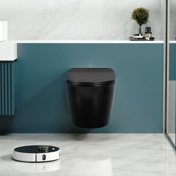 Унитаз подвесной безободковый с импульсным смывом Abber Bequem AC1108PMB с крышкой микролифт, чёрный - фото 6