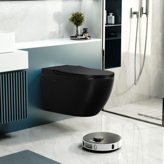 Унитаз подвесной безободковый с импульсным смывом Abber Bequem AC1108PMB с крышкой микролифт, чёрный - фото 7