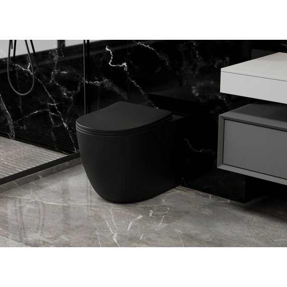Унитаз приставной безободковый Abber Bequem AC1111TMB с крышкой микролифт, чёрный (выпуск горизонтальный), Цвет производителя: чёрный - фото 6