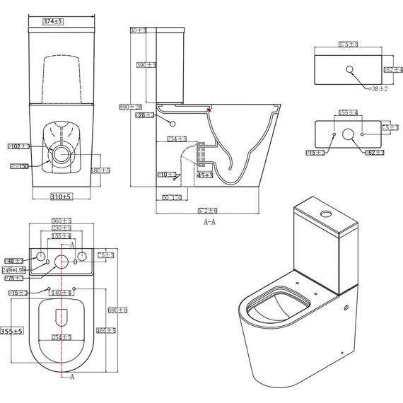 Унитаз-компакт безободковый Aquatek Оберон AQ1273H-00 с тонкой крышкой микролифт (увеличенная высота чаши унитаза 48 см) - фото 5
