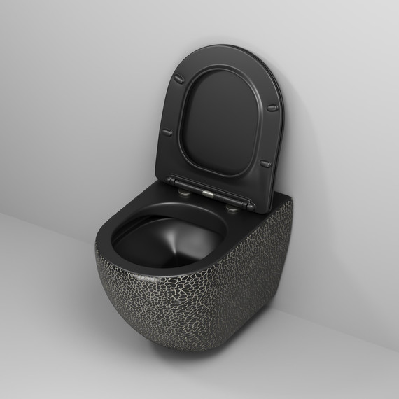 Унитаз подвесной безободковый Grossman Color GR-4411BBLS с крышкой микролифт, чёрный с текстурой крокодила, Цвет производителя: чёрный - фото 4