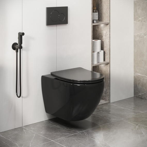 Унитаз подвесной безободковый Grossman Color GR-4411blackS с крышкой микролифт, чёрный глянцевый, Цвет производителя: чёрный глянцевый - фото 5