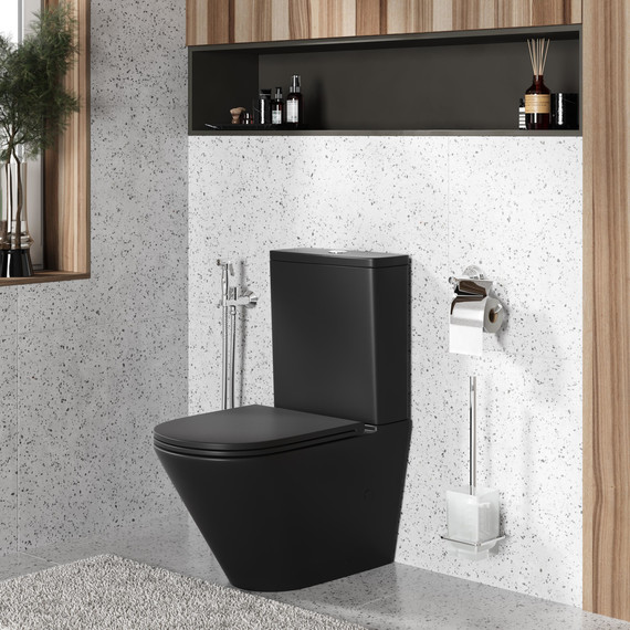 Унитаз-компакт безободковый Grossman GR-4450BMSQ с крышкой микролифт, чёрный матовый (Система смыва торнадо), Цвет производителя: чёрный матовый - фото 9
