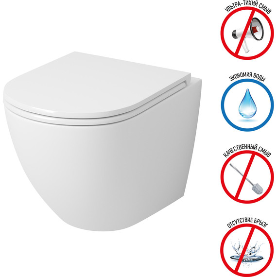 Унитаз подвесной безободковый Grossman GR-4455SQ с крышкой микролифт, белый глянцевый (Система смыва торнадо) - фото 4