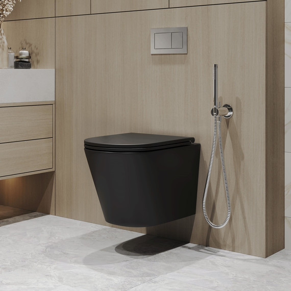 Унитаз подвесной безободковый Grossman GR-4478BMSQ с крышкой микролифт, чёрный матовый (Система смыва торнадо), Цвет производителя: чёрный матовый - фото 14