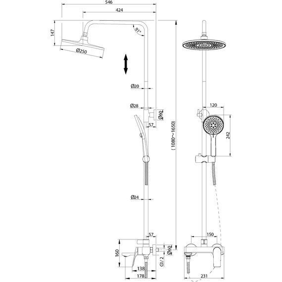 Душевая стойка Grossman Galaxy 500.K35.01.320, золото, Цвет производителя: золото - фото 9