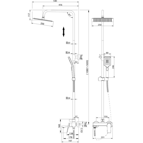 Душевая стойка Grossman Cosmo 500.K35.02.320, золото, Цвет производителя: золото - фото 9