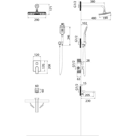 Душевая система для ванны Grossman Classic 501.K35.04.420, графит, Цвет производителя: графит - фото 9