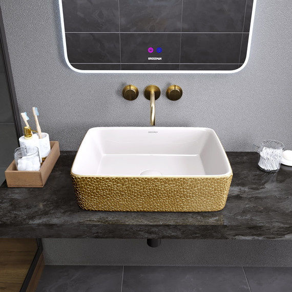 Раковина-чаша Grossman Color 48 см GR-3016GWL, золото/белый - фото 3
