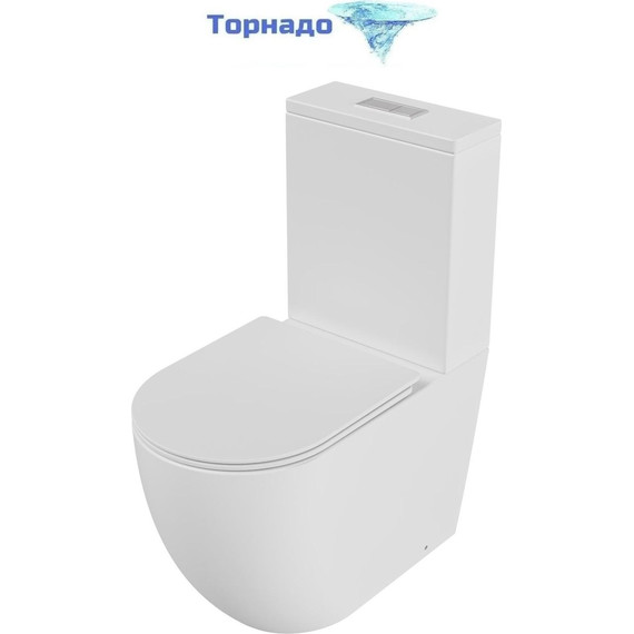 Унитаз-компакт безободковый Grossman GR-4494MSQ с крышкой микролифт, белый матовый (Система смыва торнадо), Цвет производителя: белый матовый - фото 