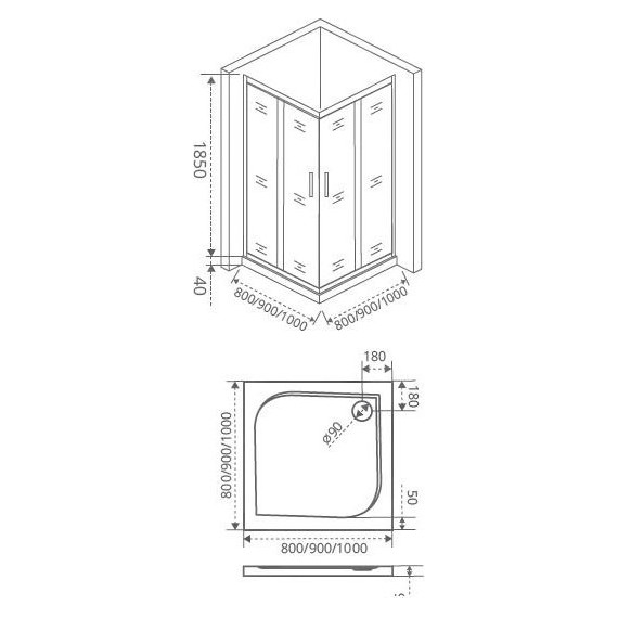 Душевое ограждение Bas Latte CR-80-G-WE 80х80 см, алюминий/матовое - фото 4