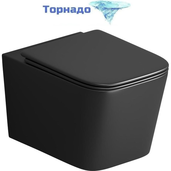 Унитаз подвесной безободковый Grossman GR-4404BMSQ с крышкой микролифт, чёрный матовый (Система смыва торнадо), Цвет производителя: чёрный матовый - фото 