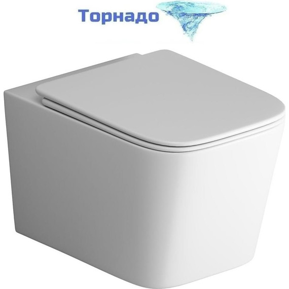 Унитаз подвесной безободковый Grossman GR-4404MSQ с крышкой микролифт, белый матовый (Система смыва торнадо), Цвет производителя: белый матовый - фото 
