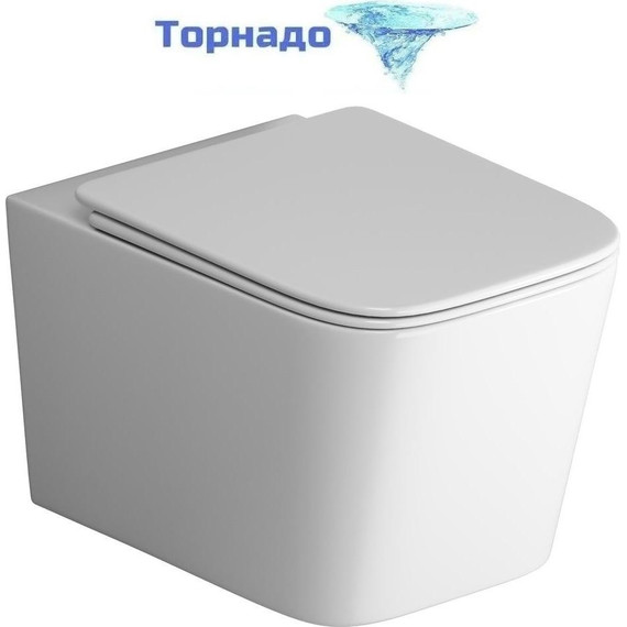 Унитаз подвесной безободковый Grossman GR-4404SQ с крышкой микролифт, белый глянцевый (Система смыва торнадо), Цвет производителя: белый глянцевый - фото 