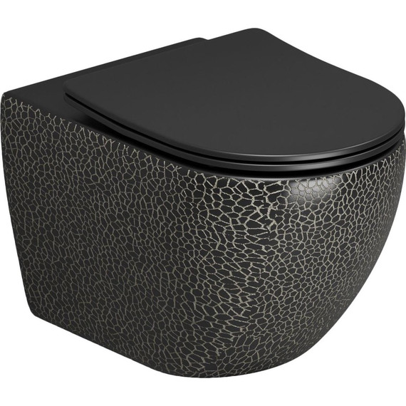 Унитаз подвесной безободковый Grossman Color GR-4411BBLS с крышкой микролифт, чёрный с текстурой крокодила, Цвет производителя: чёрный - фото 