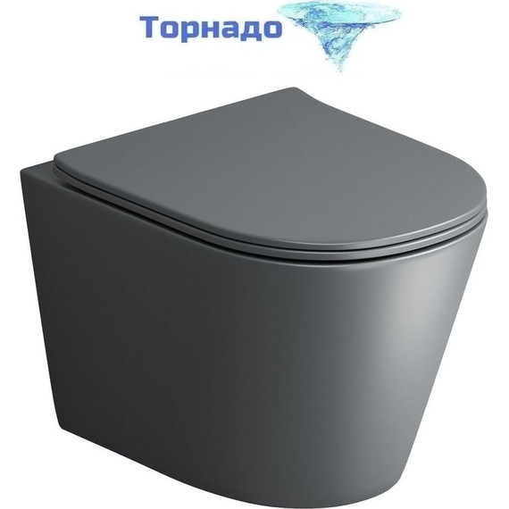 Унитаз подвесной безободковый Grossman GR-4477GMSQ с крышкой микролифт, серый матовый (Система смыва торнадо), Цвет производителя: серый матовый - фото 